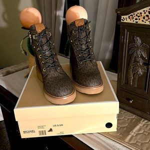 Michael Kors Trudy Leather & Logo Boot Lace Up Bootie,